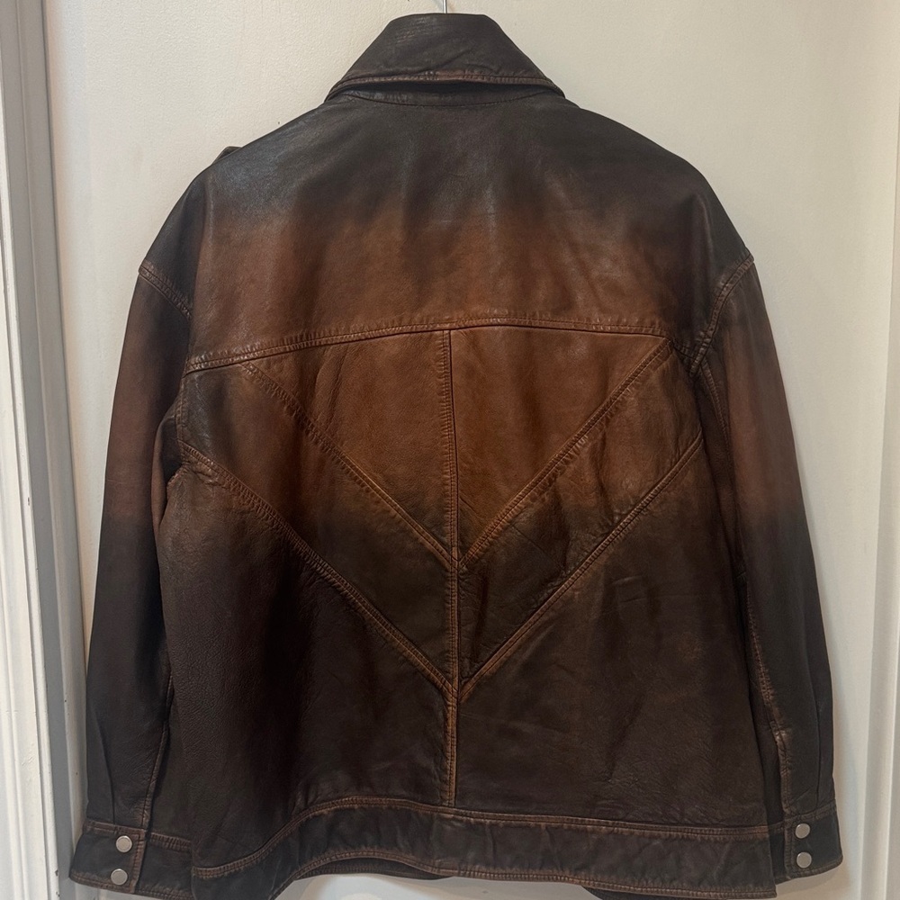 Avec Les Filles Burnished Brown Leather Bomber Jacket Oversized Large - Picture 10 of 12